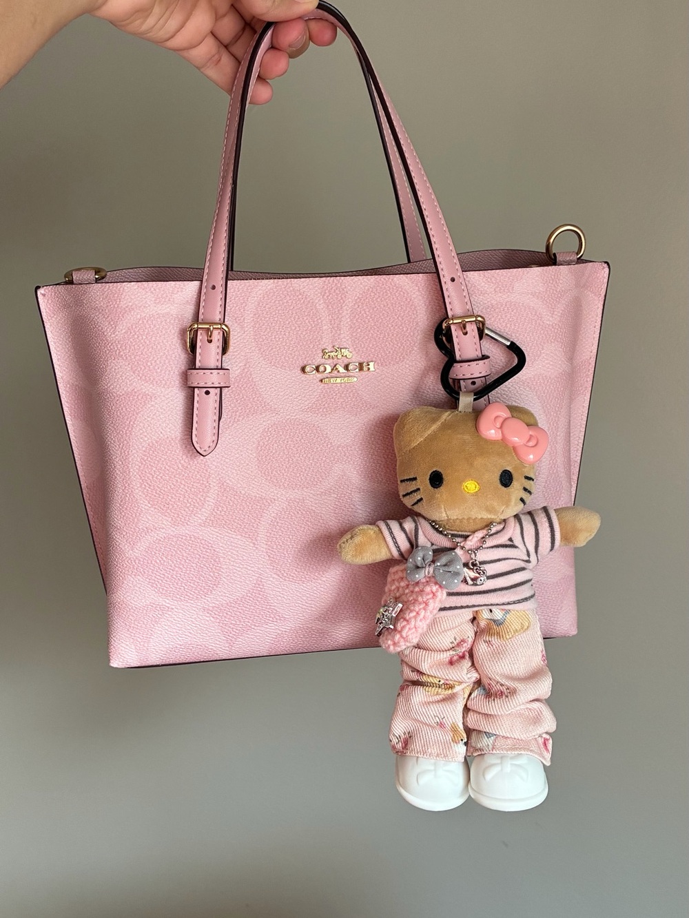 Hello Kitty Brown & Pink Plush Fashion Diva Keychain Bag Charm